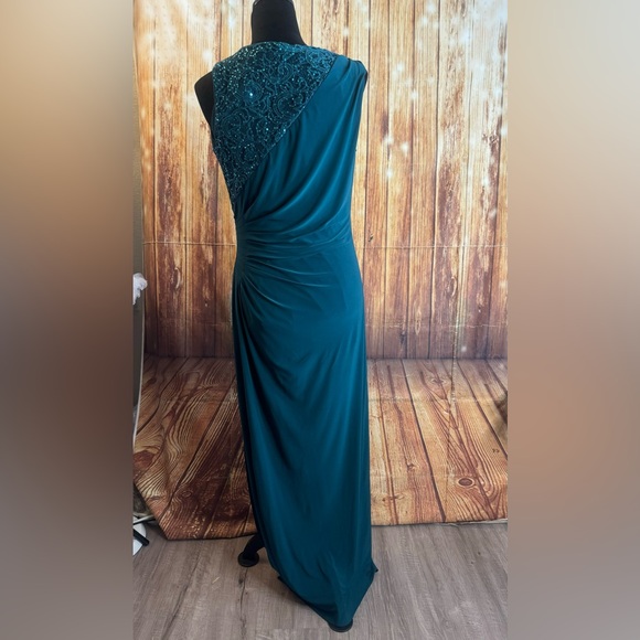 R&M Richards Women Sleeveless Green Sequined Draped Cocktail Party Long Dress 12 - Picture 2 of 12